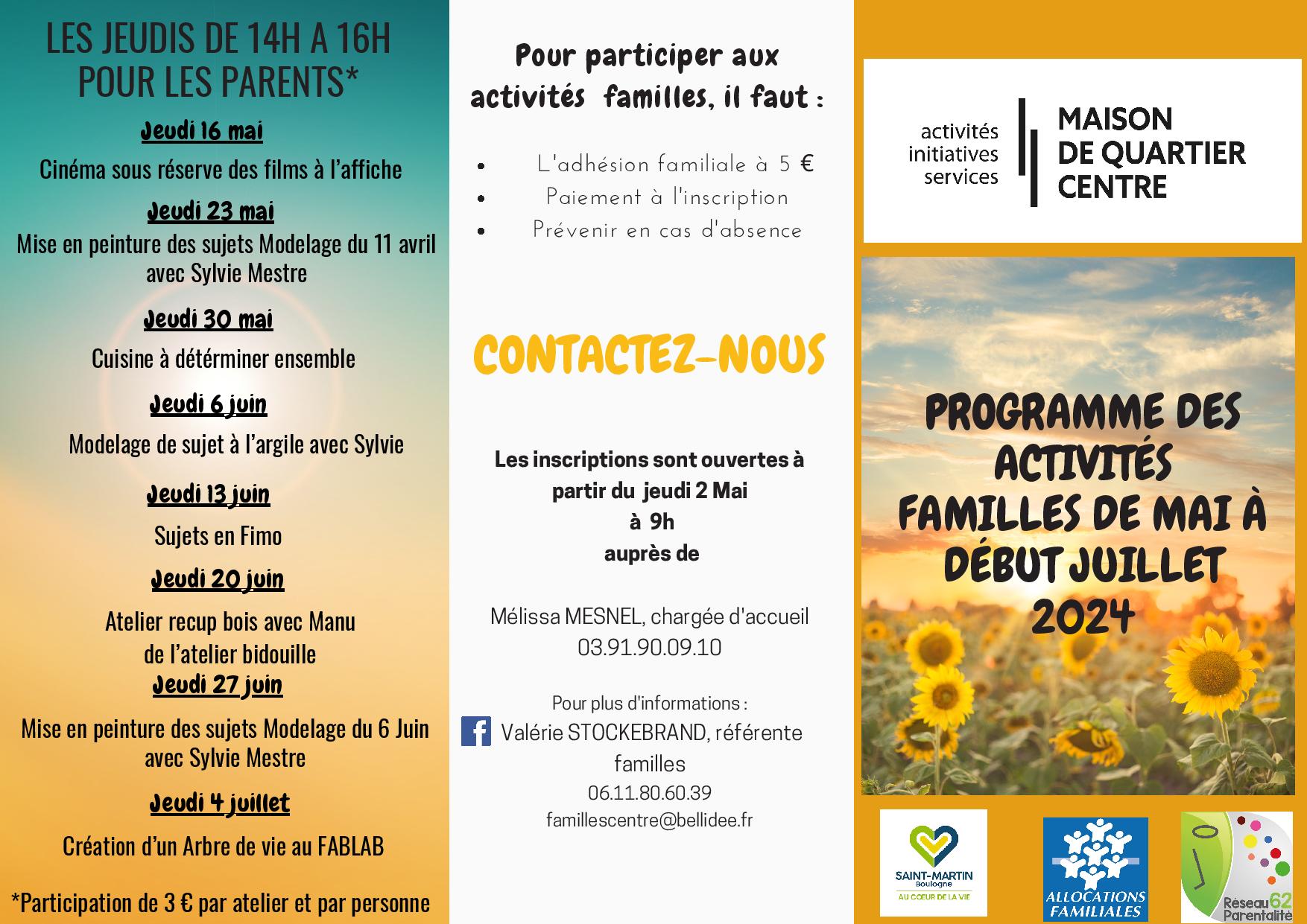 Programme des activités familles de la Maison de Quartier Centre de l ...
